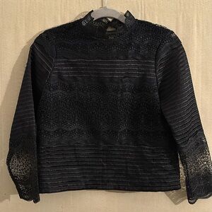 Maje Black Lace mock neck 3/4 length blouse